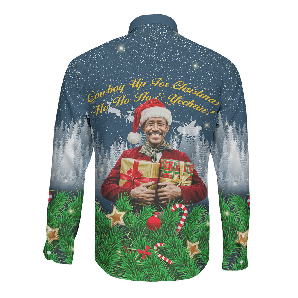 Isom Dart Christmas Long Sleeve Button Shirt Black Cowboy  Santa Western Snow Winter