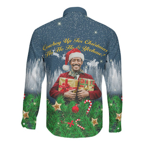 Isom Dart Christmas Long Sleeve Button Shirt Black Cowboy  Santa Western Snow Winter