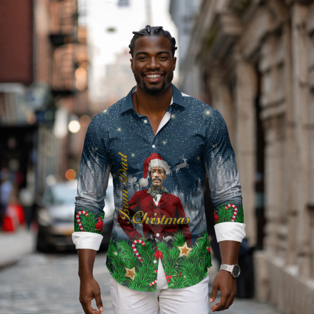 Isom Dart Christmas Long Sleeve Button Shirt Black Cowboy  Santa Western Snow Winter