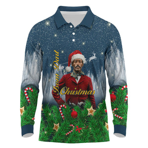 Isom Dart Christmas Long Sleeve Polo Shirt Black Cowboy  Santa Western Snow Winter
