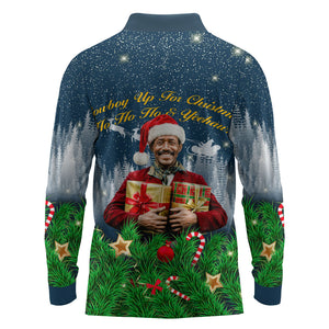 Isom Dart Christmas Long Sleeve Polo Shirt Black Cowboy  Santa Western Snow Winter