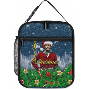 Isom Dart Christmas Lunch Bag Black Cowboy  Santa Western Snow Winter