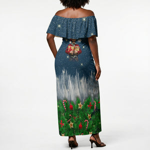 Isom Dart Christmas Off Shoulder Maxi Dress Black Cowboy  Santa Western Snow Winter