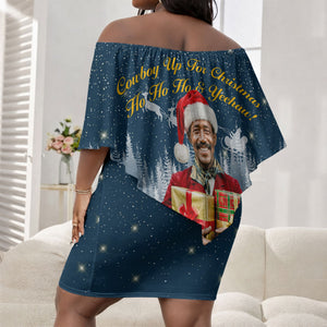 Isom Dart Christmas Off Shoulder Short Dress Black Cowboy  Santa Western Snow Winter