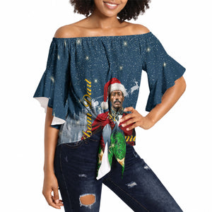 Isom Dart Christmas Off Shoulder Wrap Waist Top Black Cowboy  Santa Western Snow Winter