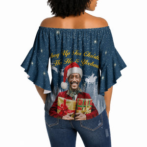 Isom Dart Christmas Off Shoulder Wrap Waist Top Black Cowboy  Santa Western Snow Winter