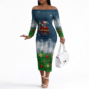 Isom Dart Christmas Off The Shoulder Long Sleeve Dress Black Cowboy  Santa Western Snow Winter