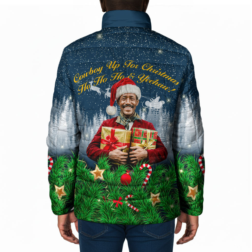 Isom Dart Christmas Padded Jacket Black Cowboy  Santa Western Snow Winter