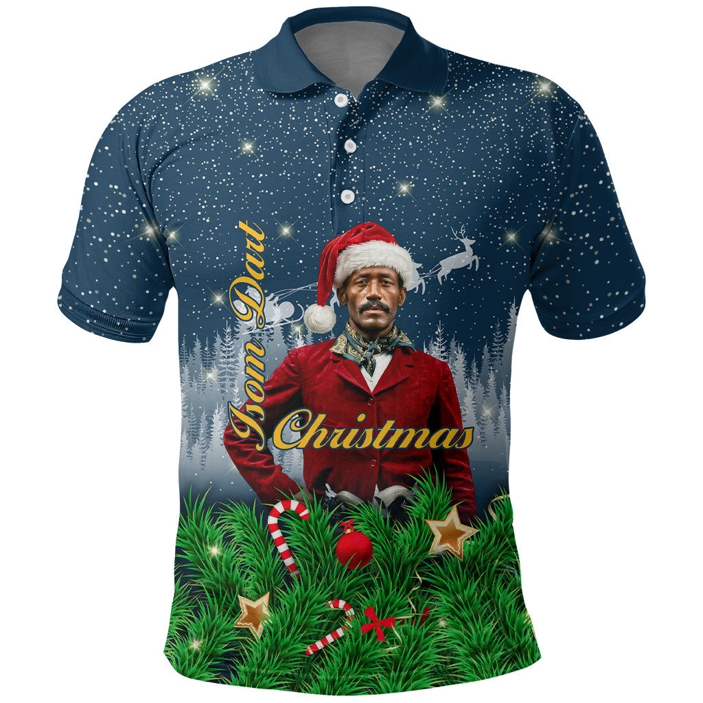 Isom Dart Christmas Polo Shirt Black Cowboy  Santa Western Snow Winter