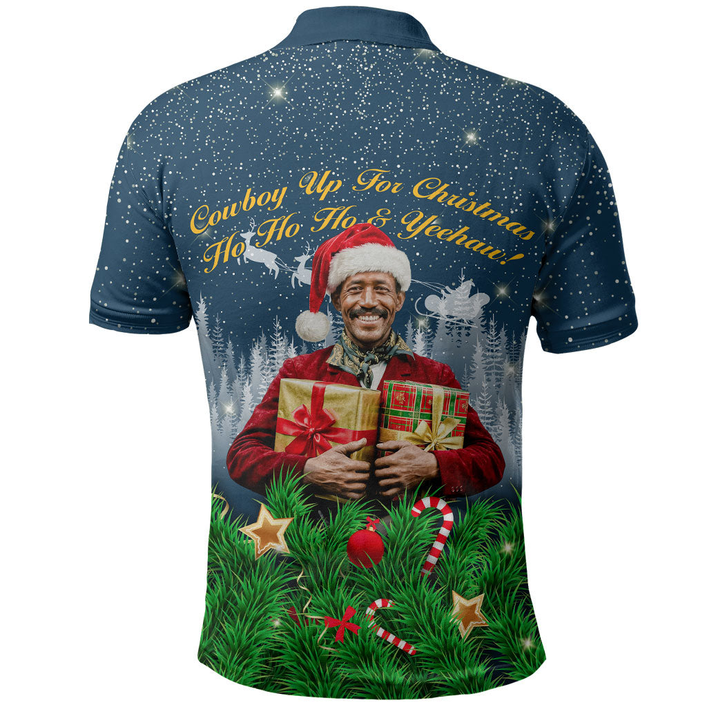 Isom Dart Christmas Polo Shirt Black Cowboy  Santa Western Snow Winter