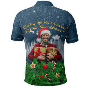 Isom Dart Christmas Polo Shirt Black Cowboy  Santa Western Snow Winter