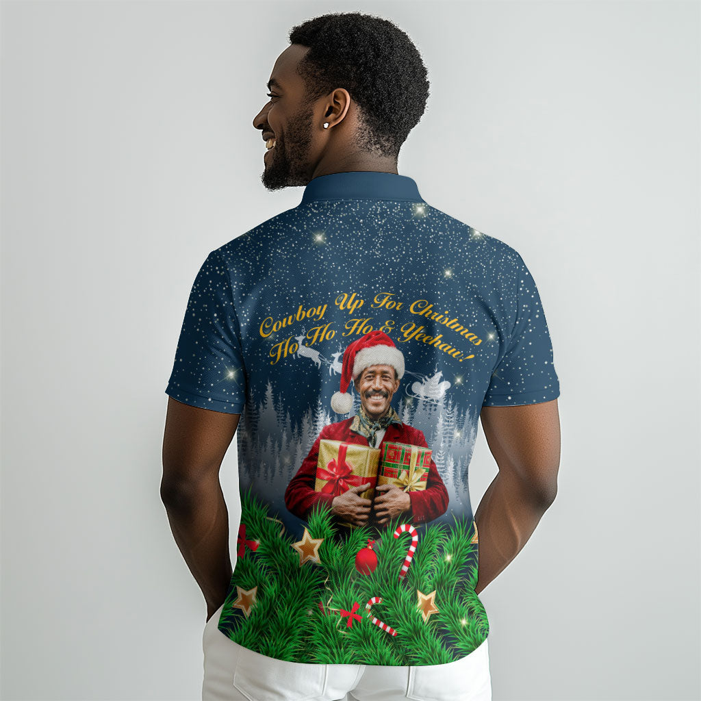 Isom Dart Christmas Polo Shirt Black Cowboy  Santa Western Snow Winter