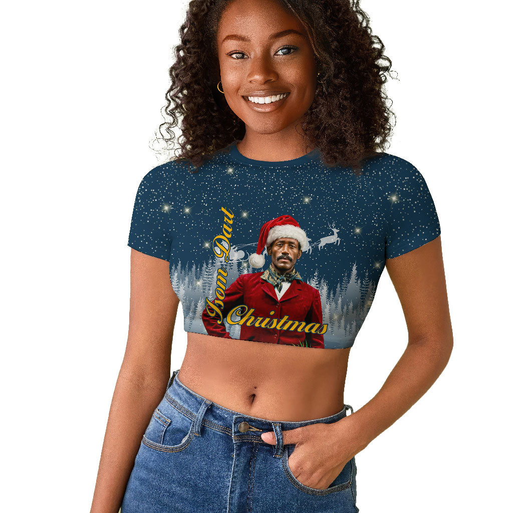 Isom Dart Christmas Raglan Cropped T shirt Black Cowboy  Santa Western Snow Winter