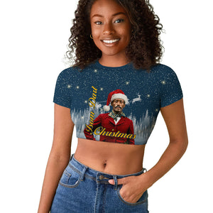 Isom Dart Christmas Raglan Cropped T shirt Black Cowboy  Santa Western Snow Winter