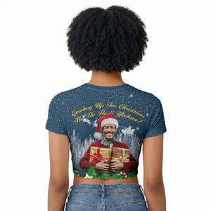 Isom Dart Christmas Raglan Cropped T shirt Black Cowboy  Santa Western Snow Winter