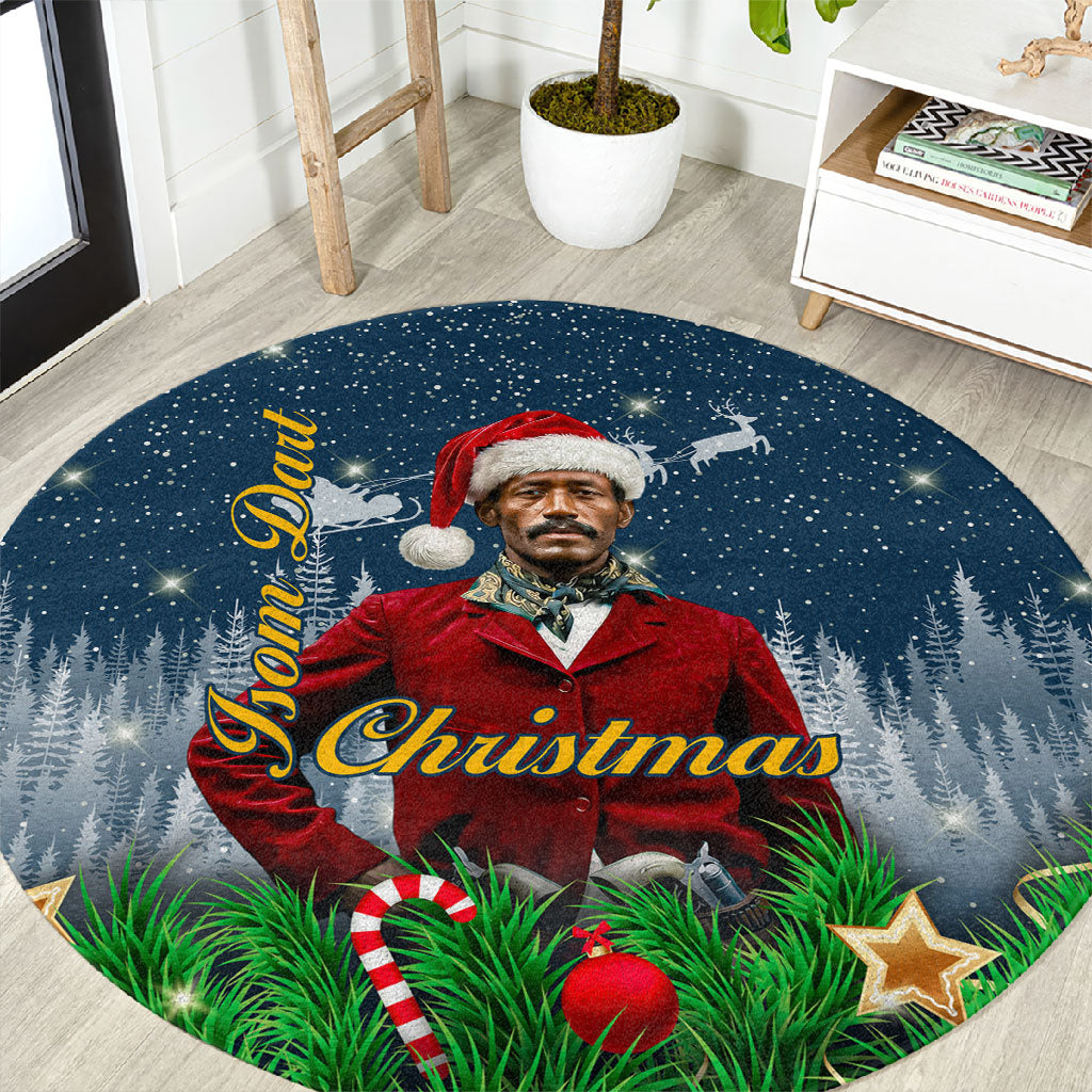 Isom Dart Christmas Round Carpet Black Cowboy  Santa Western Snow Winter