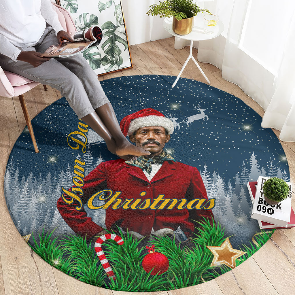 Isom Dart Christmas Round Carpet Black Cowboy  Santa Western Snow Winter