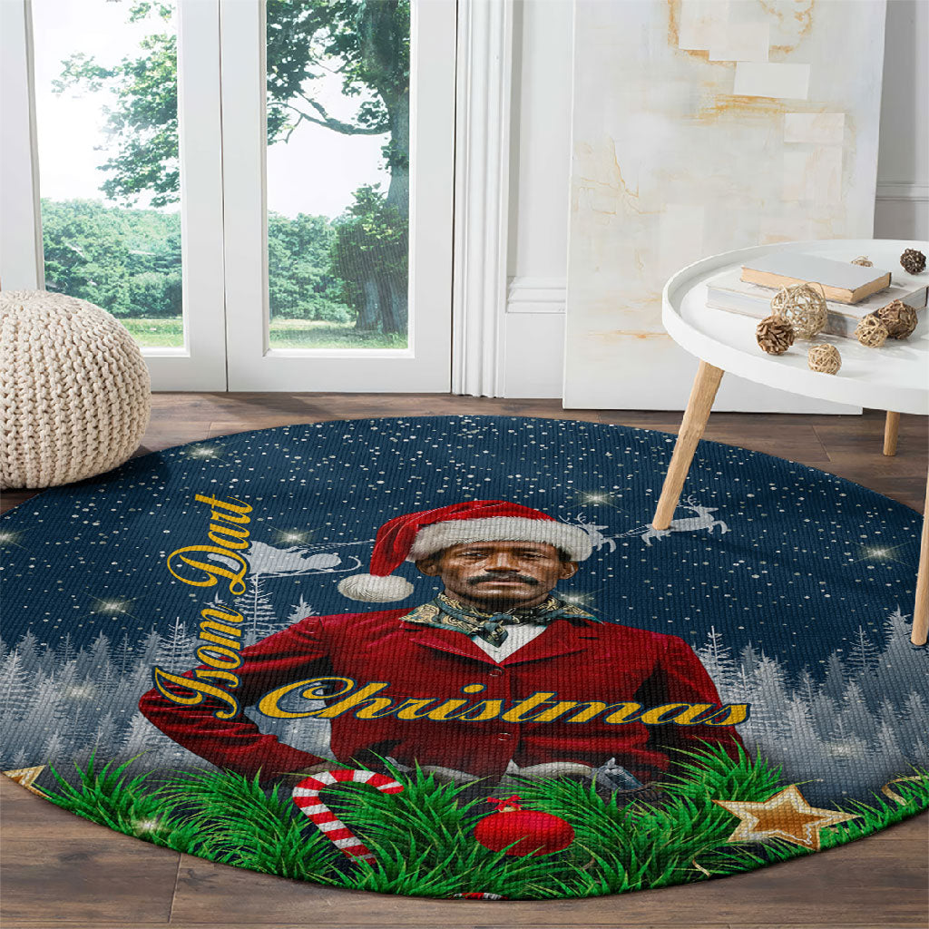 Isom Dart Christmas Round Carpet Black Cowboy  Santa Western Snow Winter