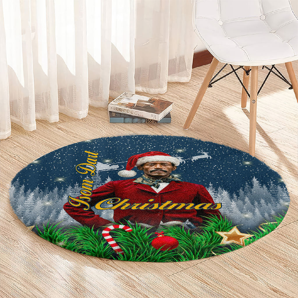 Isom Dart Christmas Round Carpet Black Cowboy  Santa Western Snow Winter
