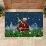 Isom Dart Christmas Rubber Doormat Black Cowboy  Santa Western Snow Winter