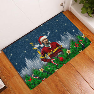 Isom Dart Christmas Rubber Doormat Black Cowboy  Santa Western Snow Winter
