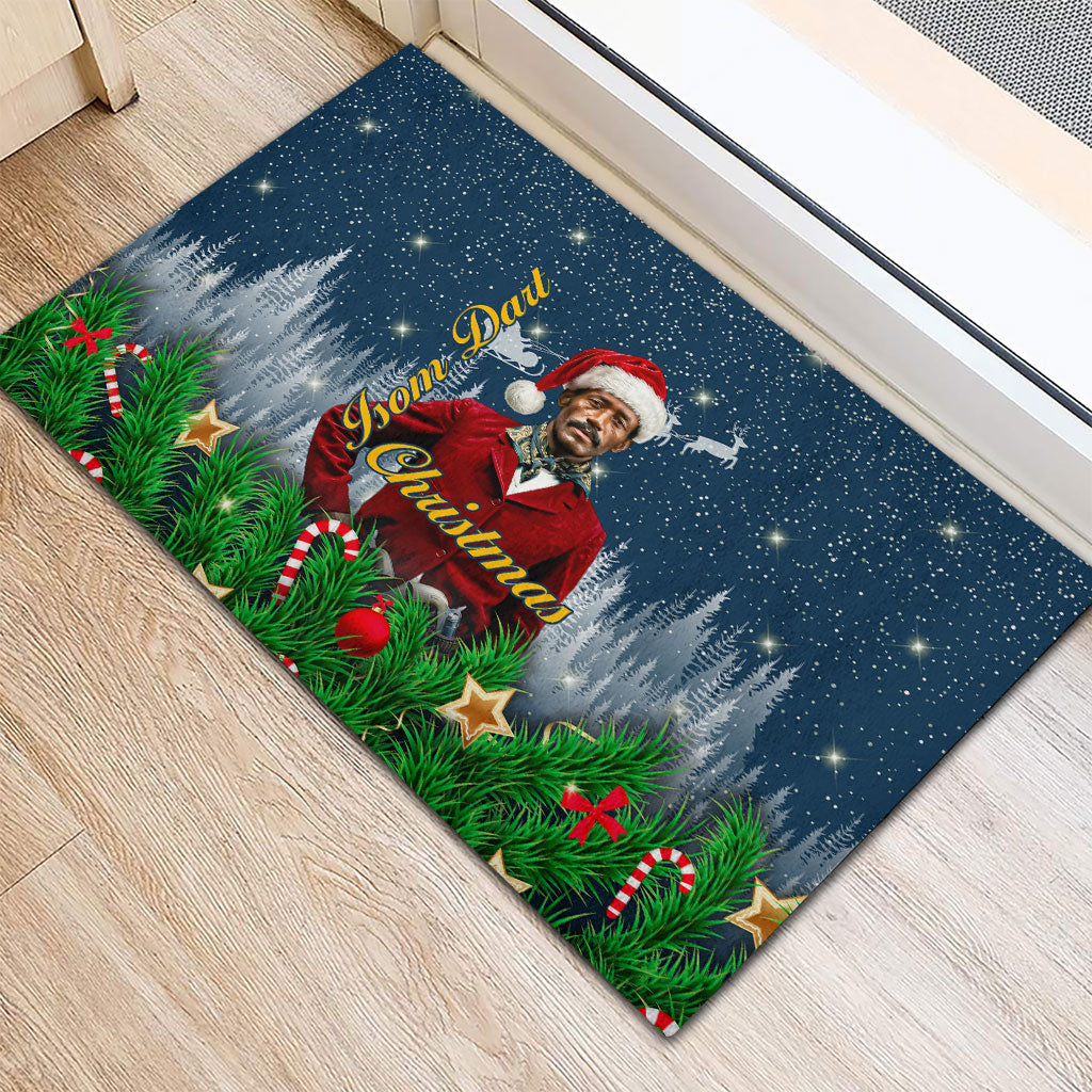 Isom Dart Christmas Rubber Doormat Black Cowboy  Santa Western Snow Winter