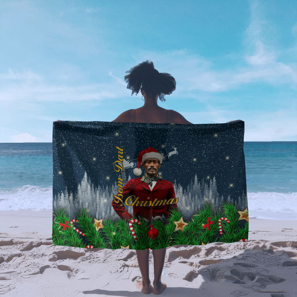 Isom Dart Christmas Sarong Black Cowboy  Santa Western Snow Winter
