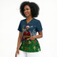Isom Dart Christmas Scrub Top Black Cowboy  Santa Western Snow Winter