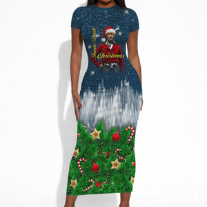 Isom Dart Christmas Short Sleeve Bodycon Dress Black Cowboy  Santa Western Snow Winter