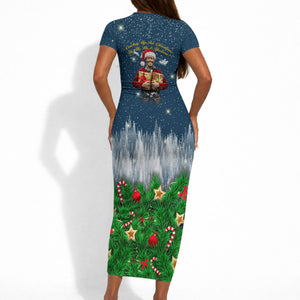 Isom Dart Christmas Short Sleeve Bodycon Dress Black Cowboy  Santa Western Snow Winter