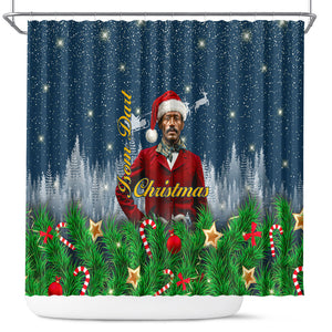 Isom Dart Christmas Shower Curtain Black Cowboy  Santa Western Snow Winter