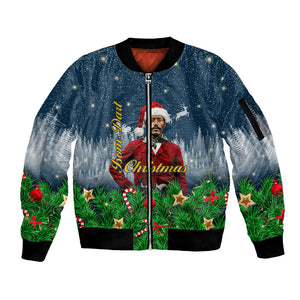 Isom Dart Christmas Sleeve Zip Bomber Jacket Black Cowboy  Santa Western Snow Winter