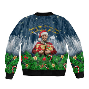Isom Dart Christmas Sleeve Zip Bomber Jacket Black Cowboy  Santa Western Snow Winter