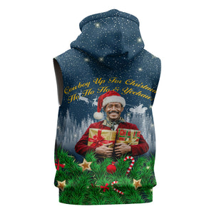 Isom Dart Christmas Sleeveless Zip Hoodie Black Cowboy  Santa Western Snow Winter