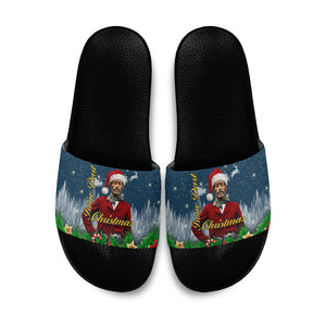 Isom Dart Christmas Slide Sandals Black Cowboy  Santa Western Snow Winter