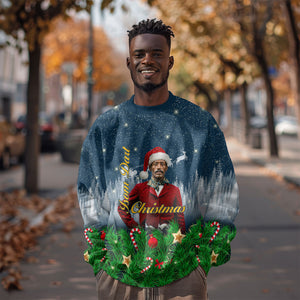Isom Dart Christmas Sweatshirt Black Cowboy  Santa Western Snow Winter