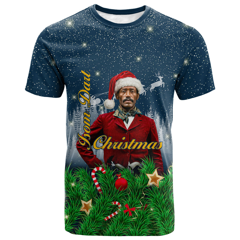Isom Dart Christmas T shirt Black Cowboy  Santa Western Snow Winter