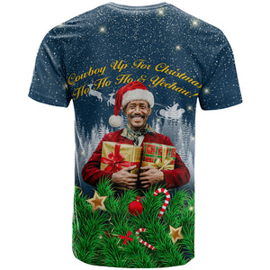 Isom Dart Christmas T shirt Black Cowboy  Santa Western Snow Winter