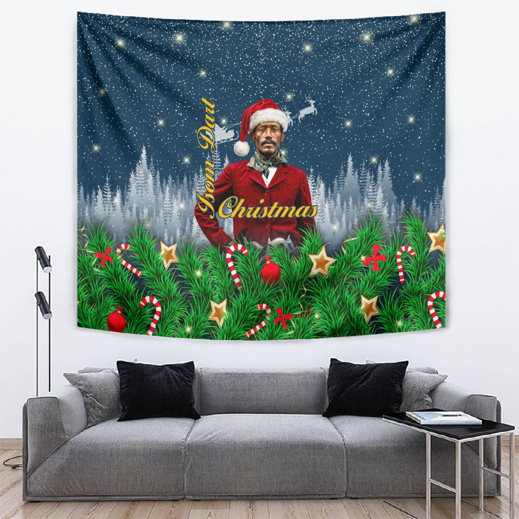 Isom Dart Christmas Tapestry Black Cowboy  Santa Western Snow Winter