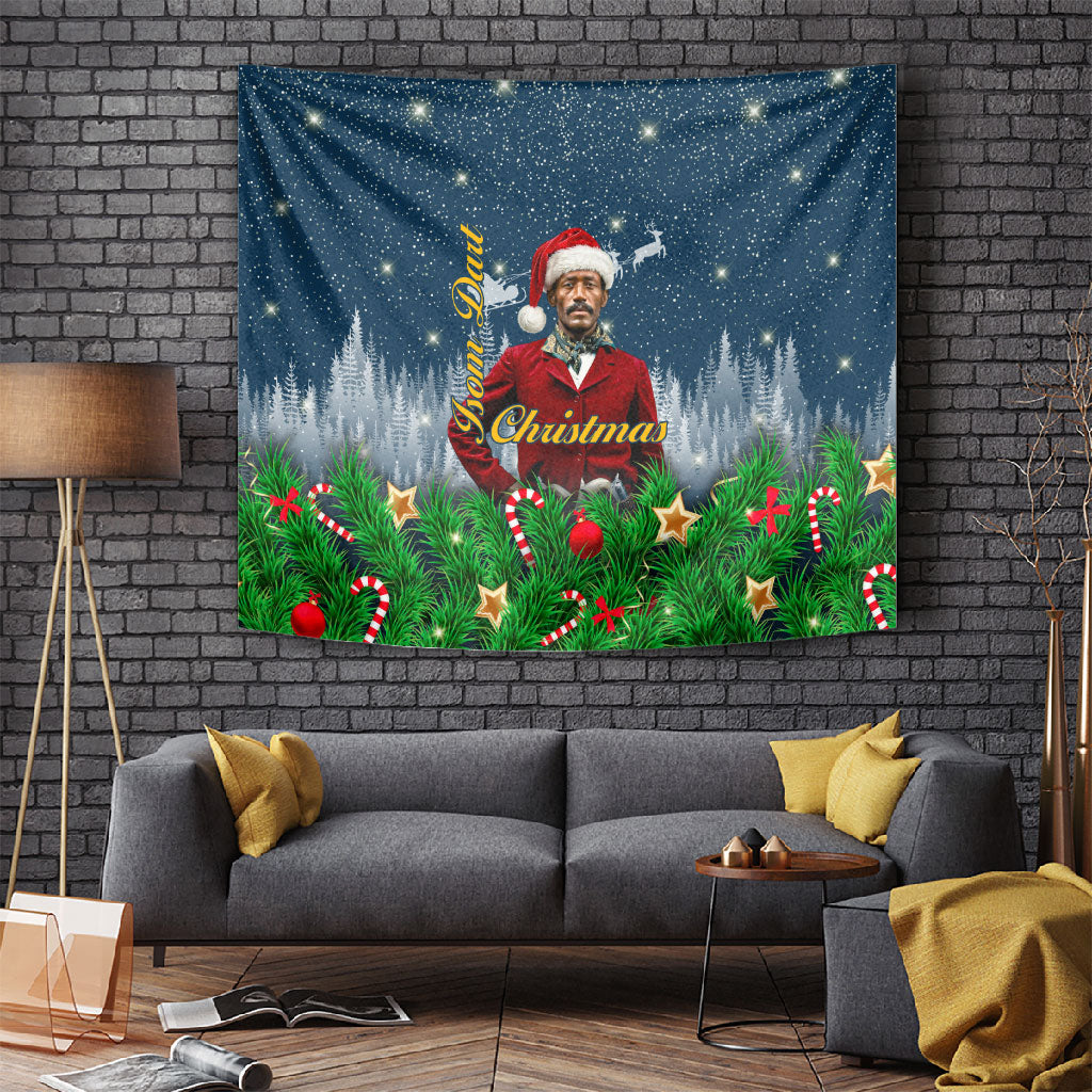 Isom Dart Christmas Tapestry Black Cowboy  Santa Western Snow Winter