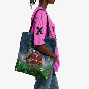 Isom Dart Christmas Tote Bag Black Cowboy  Santa Western Snow Winter