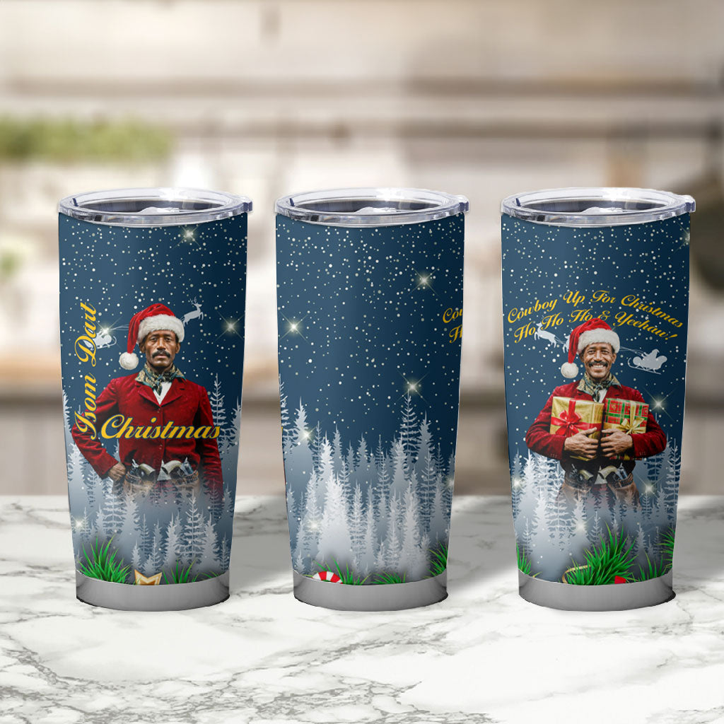 Isom Dart Christmas Tumbler Cup Black Cowboy  Santa Western Snow Winter