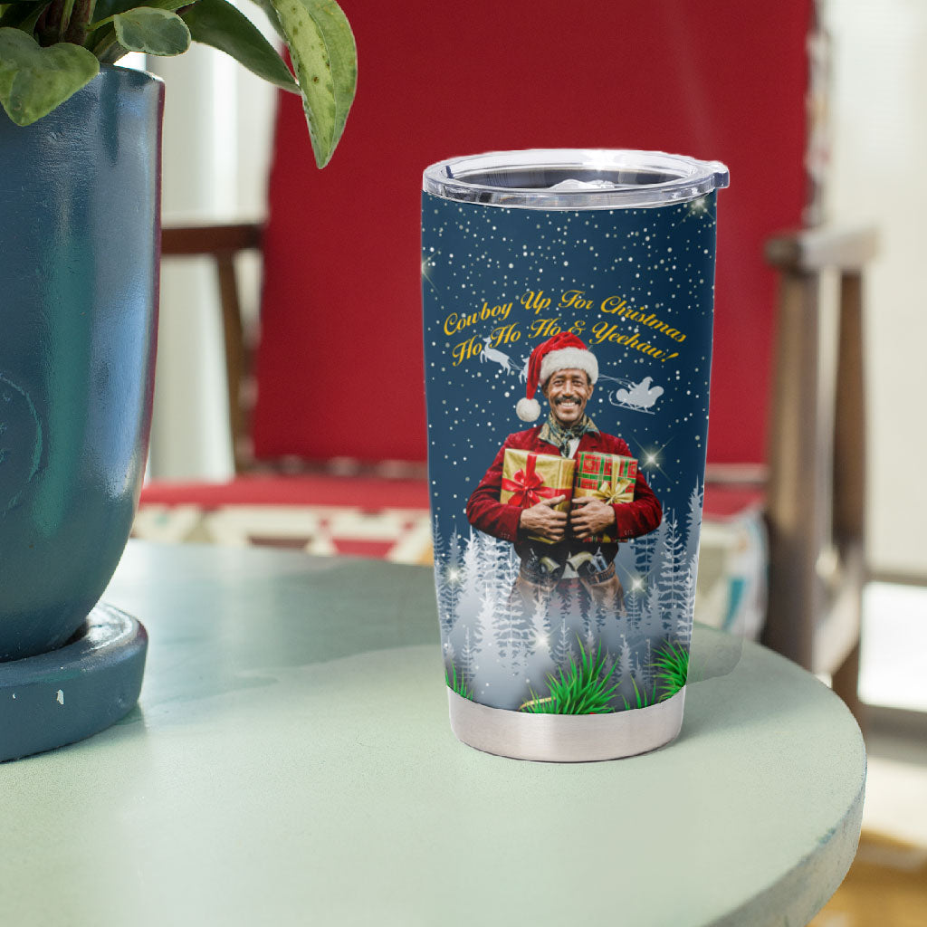Isom Dart Christmas Tumbler Cup Black Cowboy  Santa Western Snow Winter