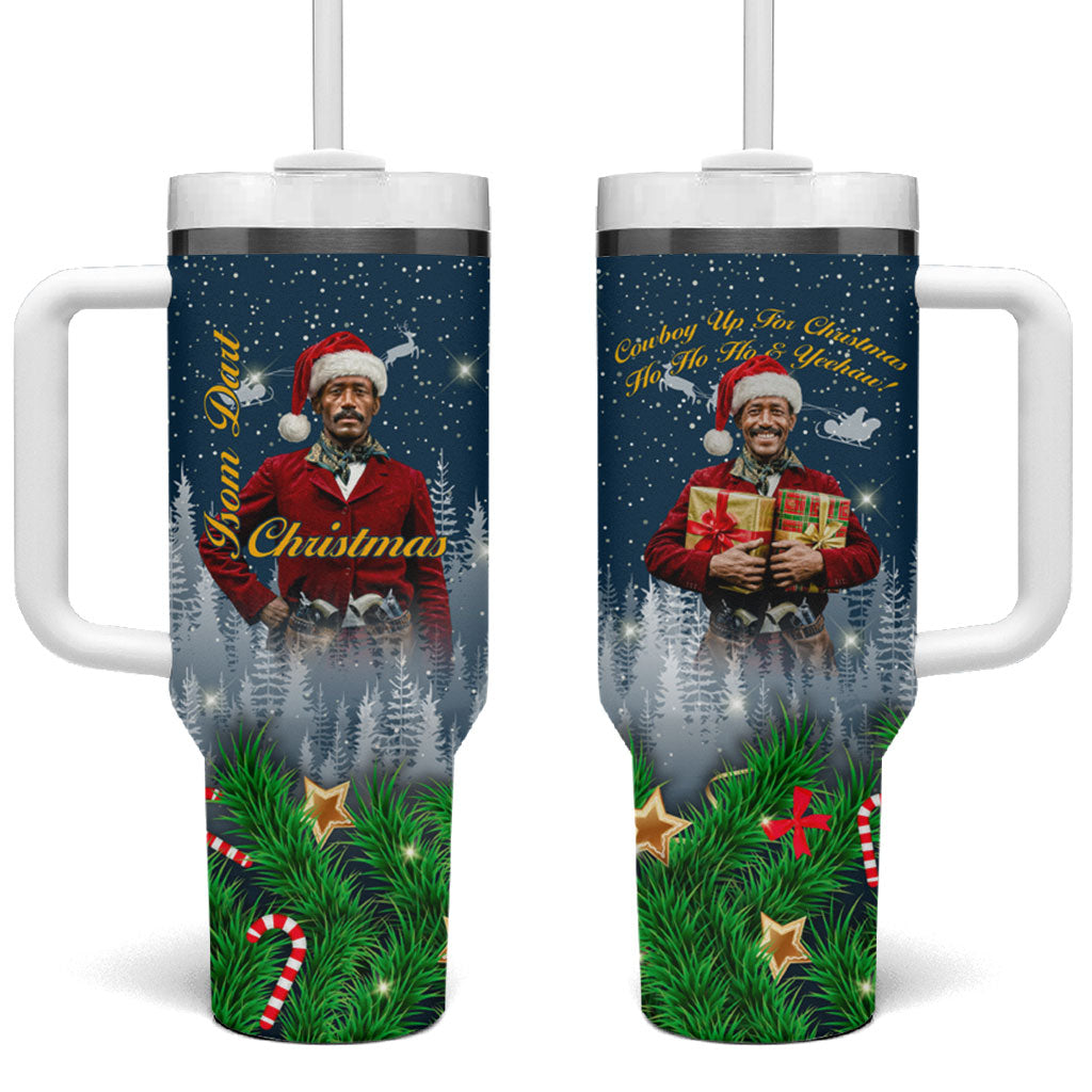 Isom Dart Christmas Tumbler With Handle Black Cowboy  Santa Western Snow Winter