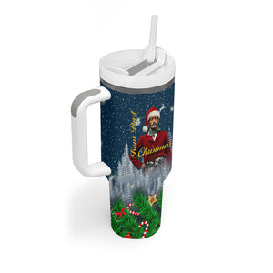Isom Dart Christmas Tumbler With Handle Black Cowboy  Santa Western Snow Winter