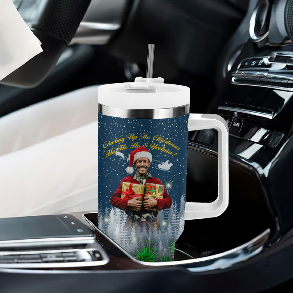 Isom Dart Christmas Tumbler With Handle Black Cowboy  Santa Western Snow Winter