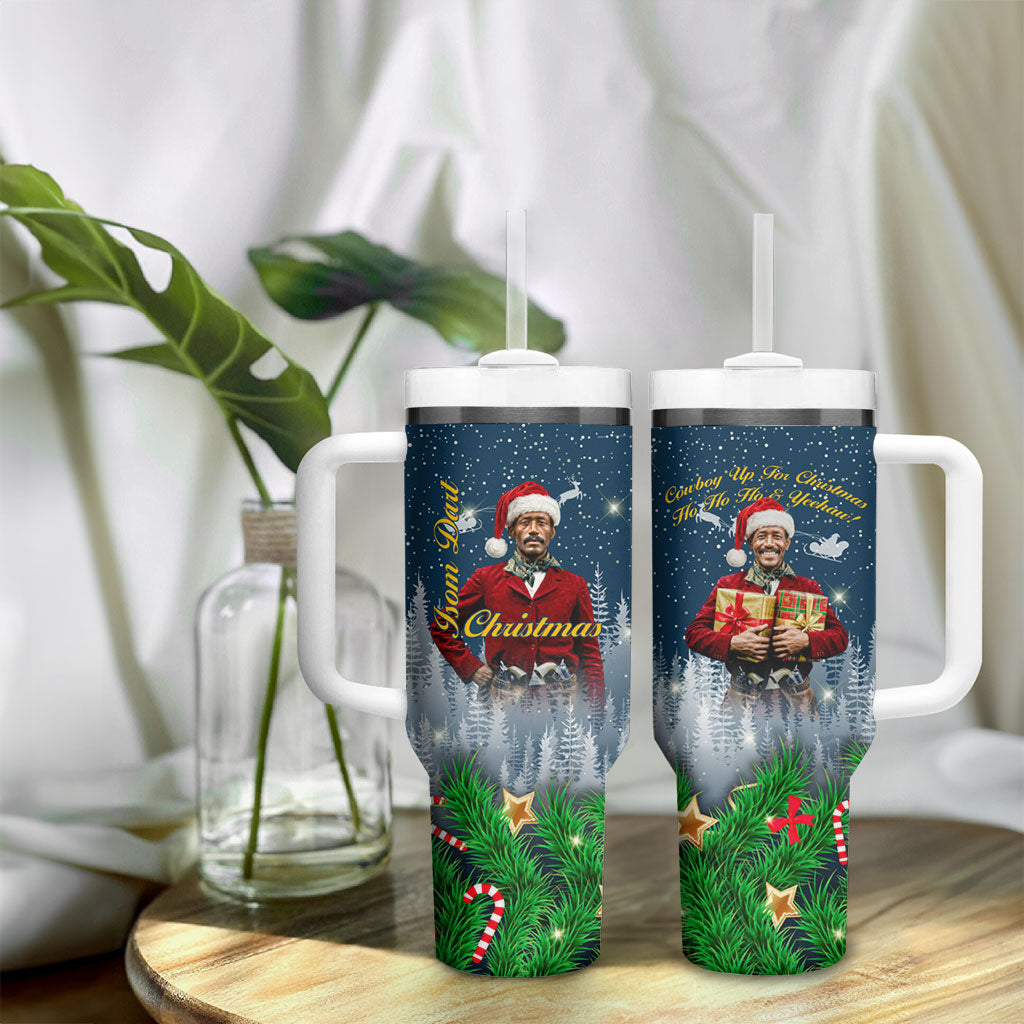 Isom Dart Christmas Tumbler With Handle Black Cowboy  Santa Western Snow Winter