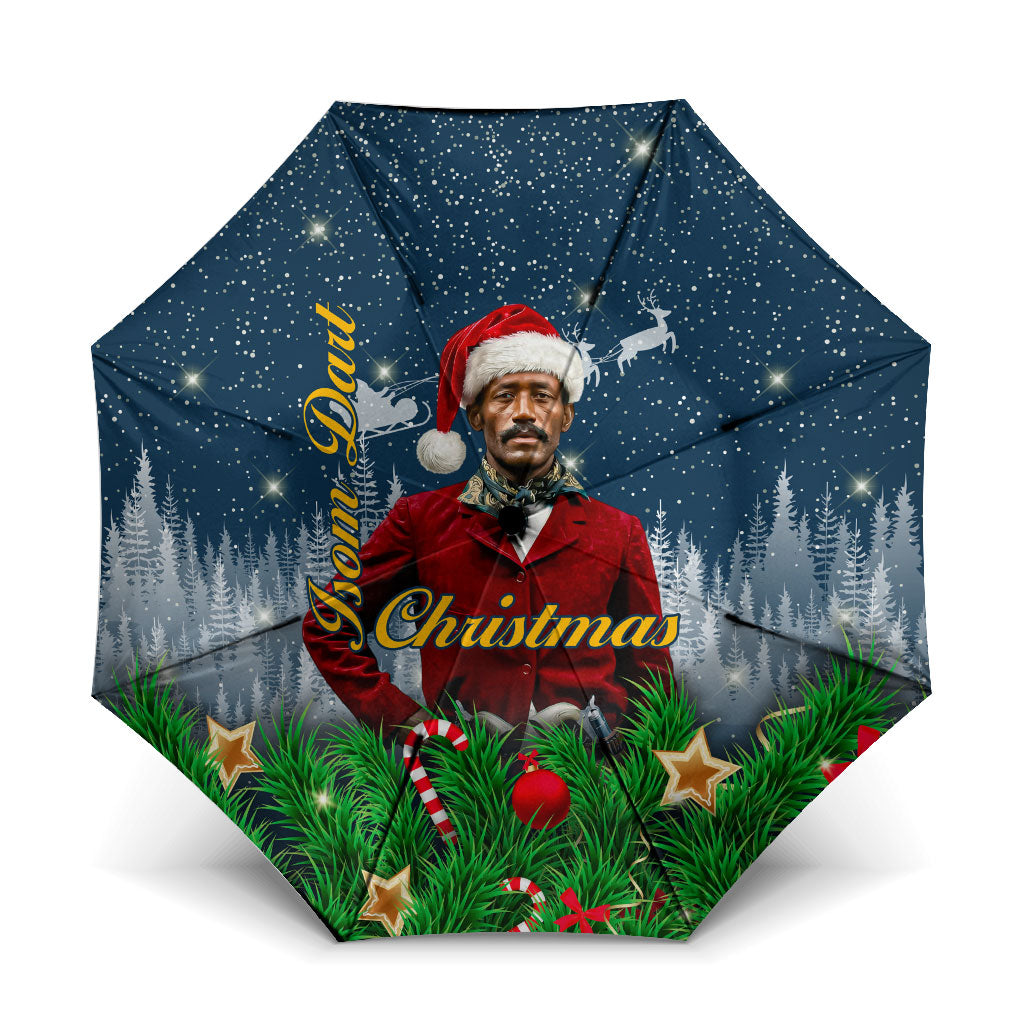 Isom Dart Christmas Umbrella Black Cowboy  Santa Western Snow Winter