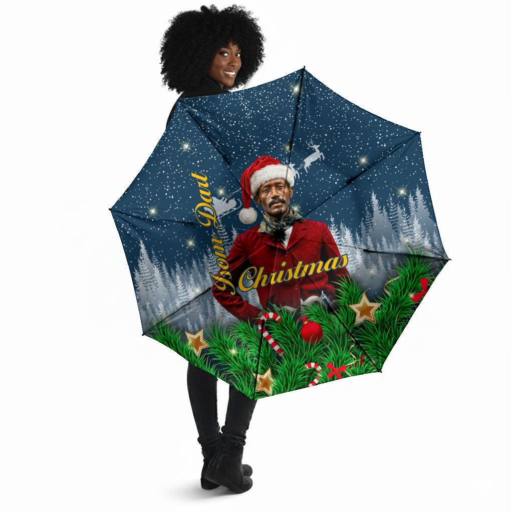 Isom Dart Christmas Umbrella Black Cowboy  Santa Western Snow Winter