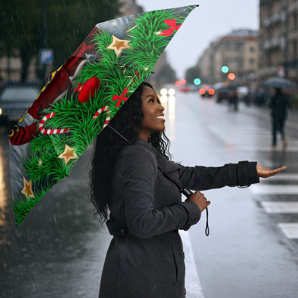 Isom Dart Christmas Umbrella Black Cowboy  Santa Western Snow Winter